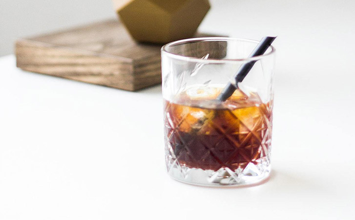An Espresso Negroni in a whiskey glass